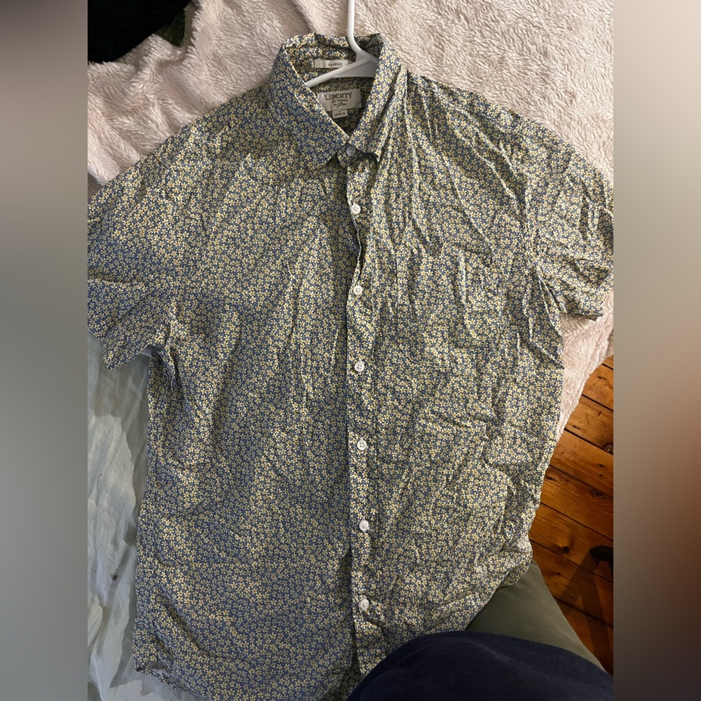 J-Crew Liberty Casual Blue and Yellow Floral Button Up